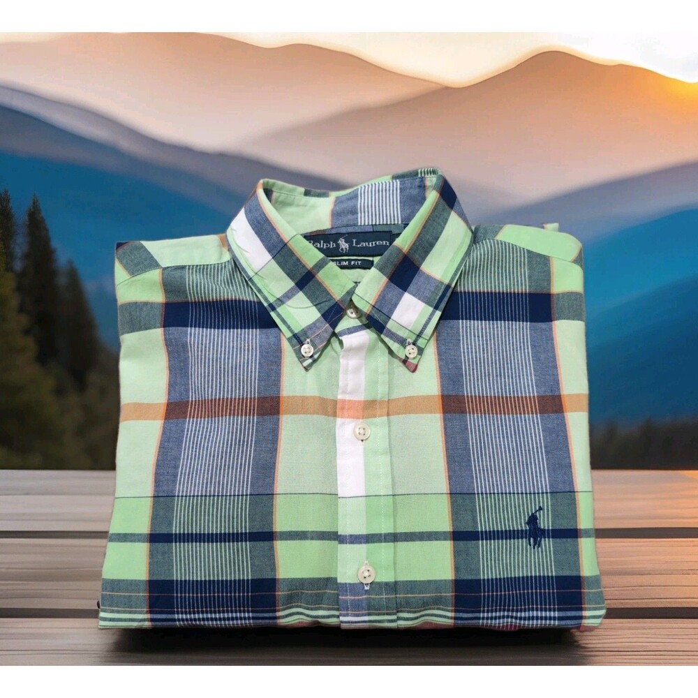 RALPH LAUREN PLAID SLIM FIT BUTTON UP SHIRT MEN'S SIZE MEDIUM EUC